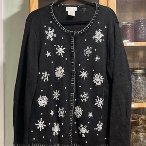 White Stag Black Sweater with White Snowflake Design